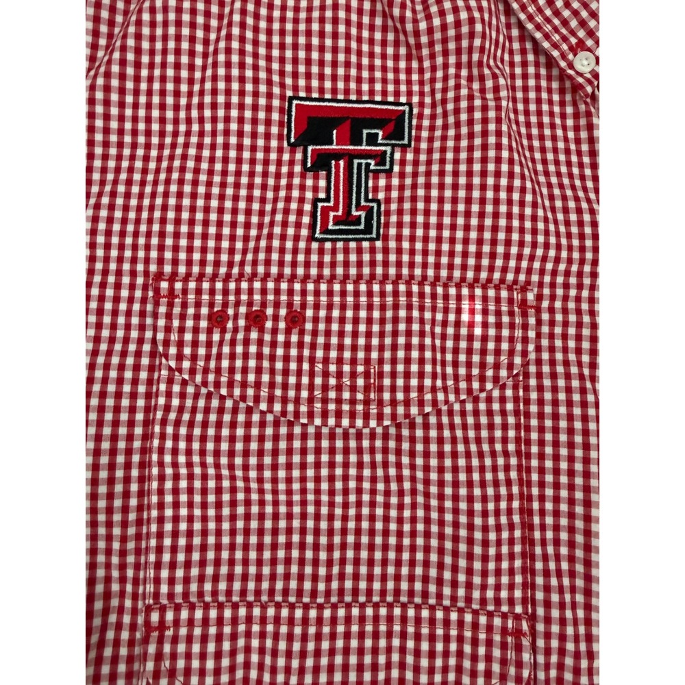Columbia PFG Super Bonehead Texas Tech Shirt Mens Large Red Gingham Fishing L - Picture 3 of 6